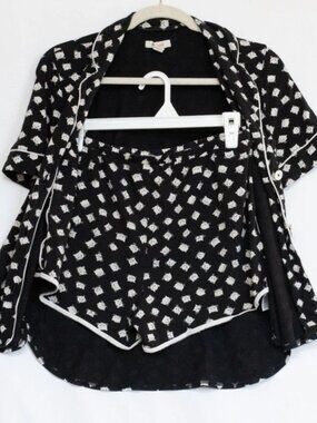 Madewell Cat Person Print Pajama Short Set Made in Peru Pima Cotton Relaxed Sz S